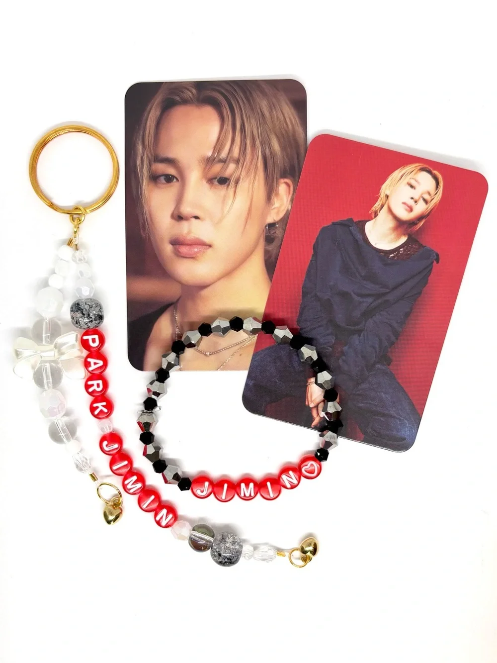 (4pcs) BTS JIMIN BIAS BRACELET KEYCHAIN PHOTOCARD BUNDLE